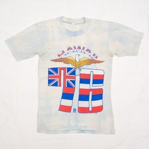 Vintage 70s 1976 Flag of Hawaii Eagle Single Stitch Tie Dye T Shirt Size M